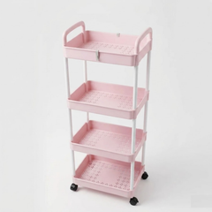 4 Tier Multipurpose Kitchen Trolley Rack with Wheels Pink