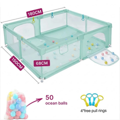 Baby Playpen 180x150 CM with Ocean Balls Light Green