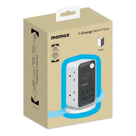 Momax 1-Charge Work Flow 6-Outlet GaN Power Tower 35W with USB Ports