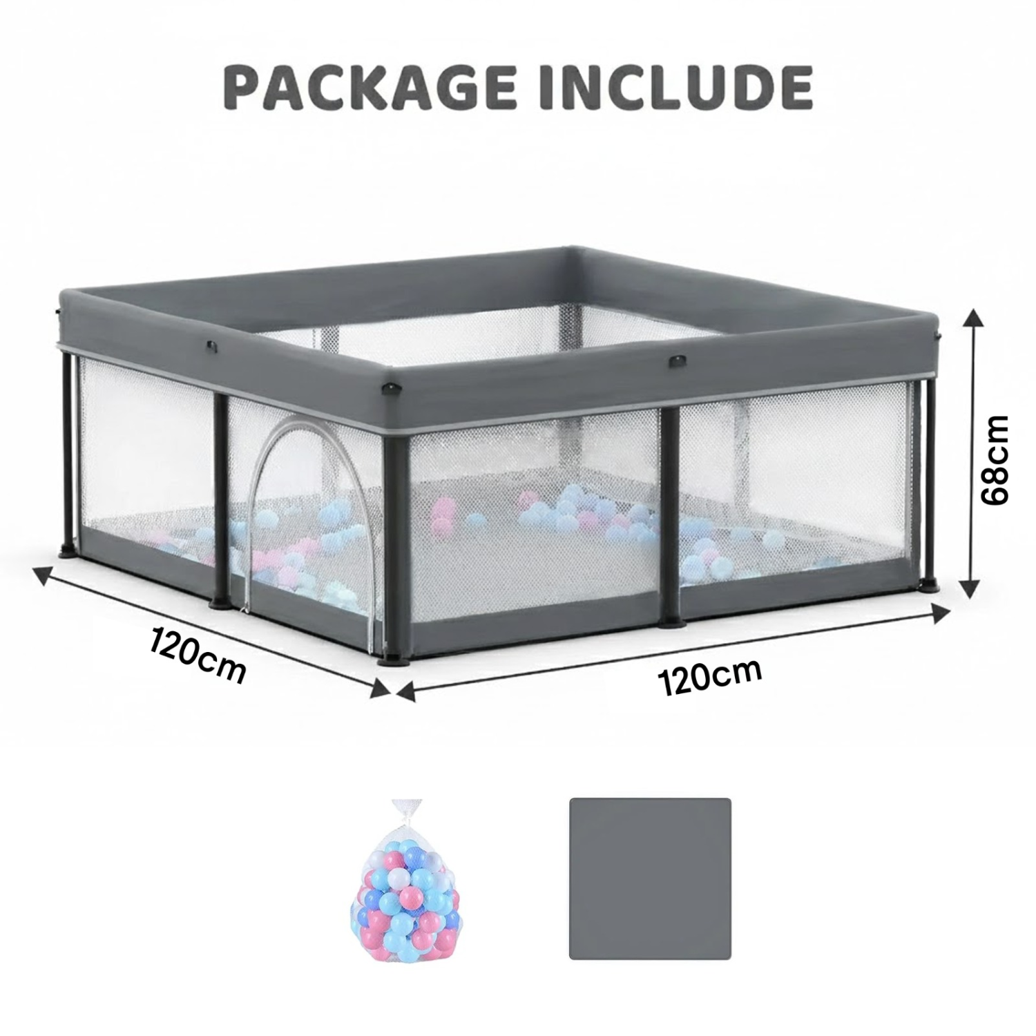 Portable Folding Playpen with Mat and 30 Balls | 120 x 120 x 68 cm