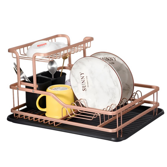 Dish Drying Rack with Drainboard and Cup Holder Black with Pink