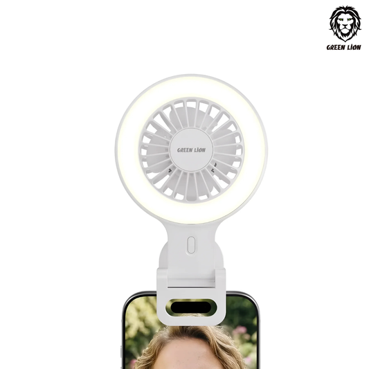 Green Lion Air Glow Clip On Rechargeable Fan with Ring Light White