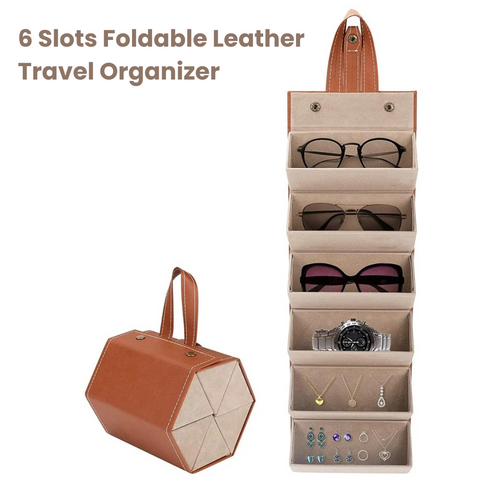 6 Slots Foldable Leather Travel Sunglass Organizer