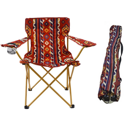 Foldable Beach Chair with Traditional Red Pattern