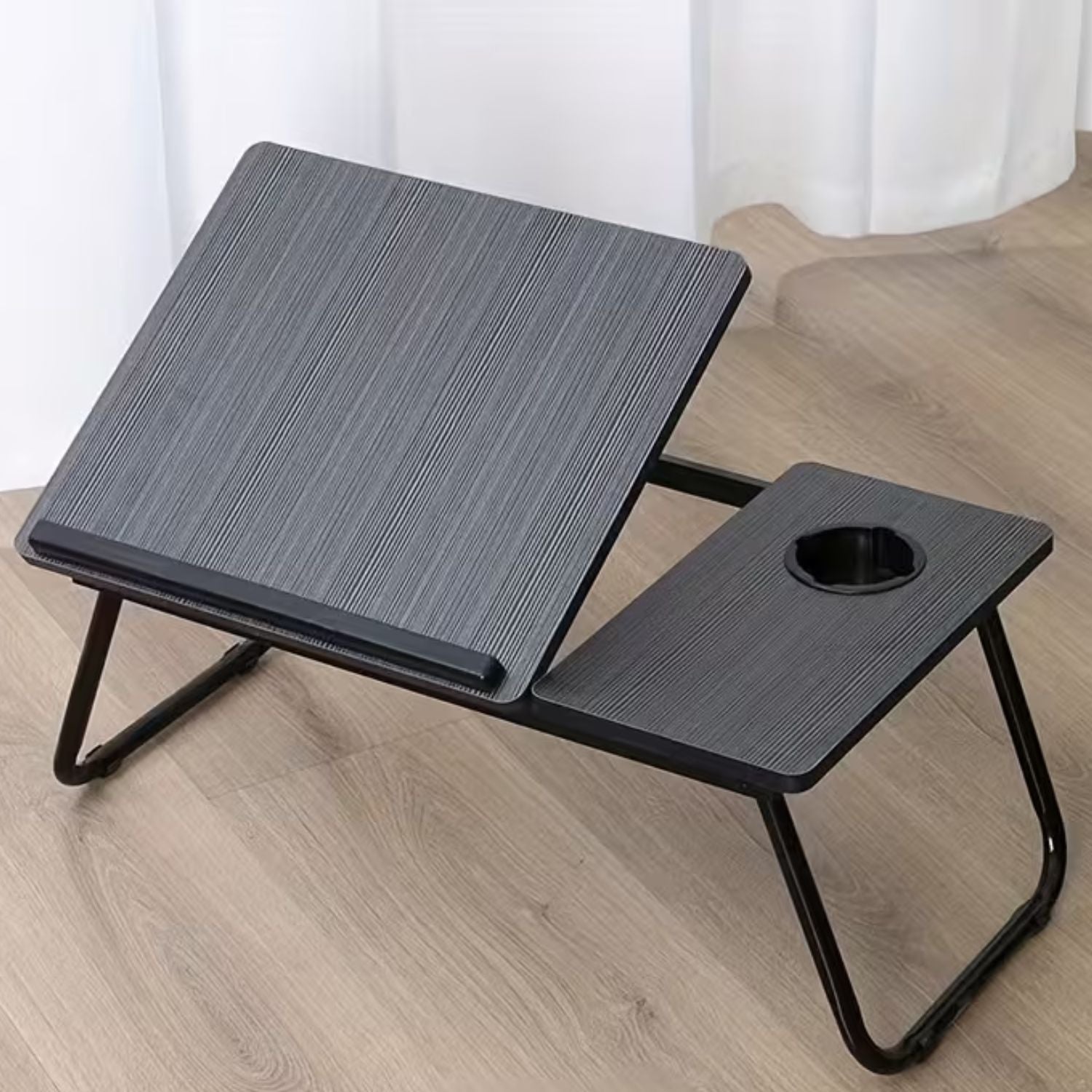 Folding Laptop Table for Bed and Sofa, Adjustable Laptop Desk with Cup Holder, for Work Study Reading Graphite Black