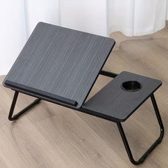 Folding Laptop Table for Bed and Sofa, Adjustable Laptop Desk with Cup Holder, for Work Study Reading Graphite Black