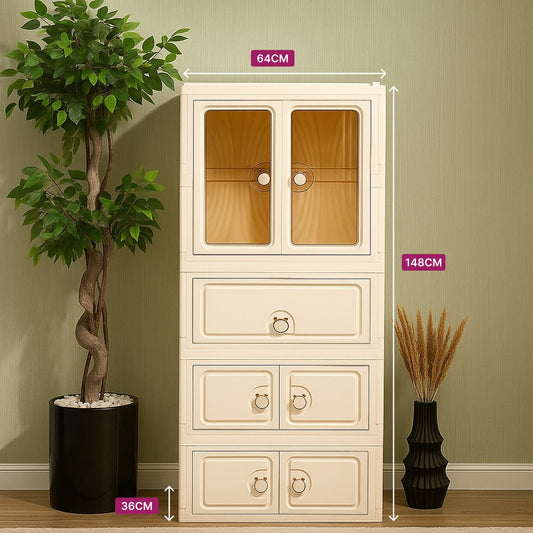 Portable Wardrobe Cabinet with Wheels for Kids Toys and Baby Clothes