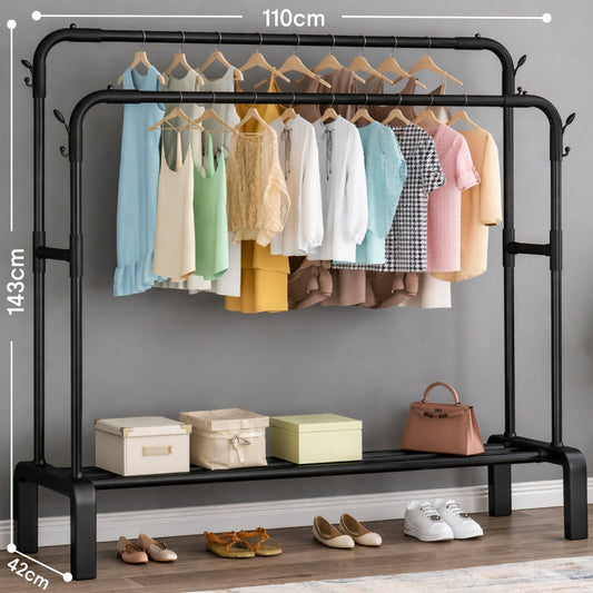 Double Pole Clothes Rack, 35Kg Load Capacity Clothes Hanger for Bedroom