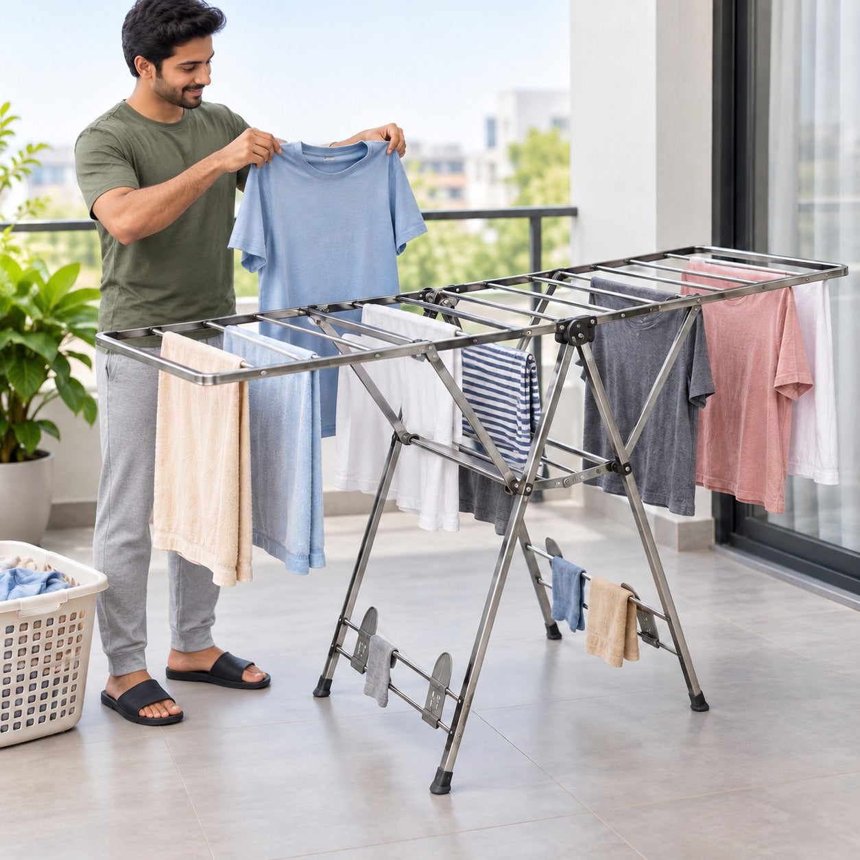 Double Layer Folding Gullwing Clothes Airer, Metal Garments Drying Rack