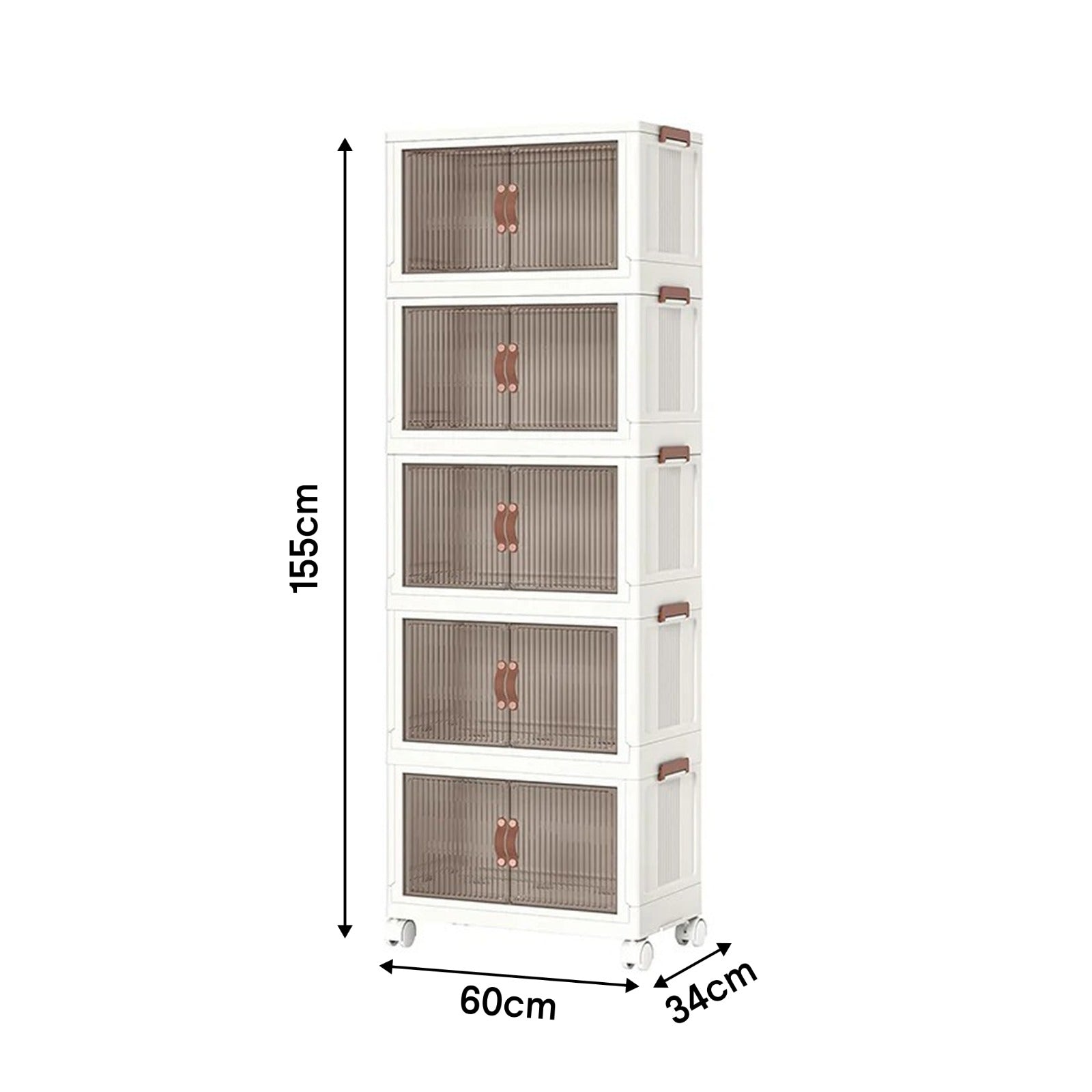 Multi-Layer Stackable Portable Folding Storage Cabinet with Wheels 60 x 34 x 155 cm