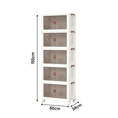 Multi-Layer Stackable Portable Folding Storage Cabinet with Wheels 60 x 34 x 155 cm
