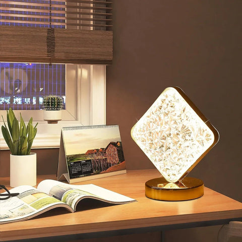 Touch Control Rechargeable Square Crystal Diamond Desk Lamp