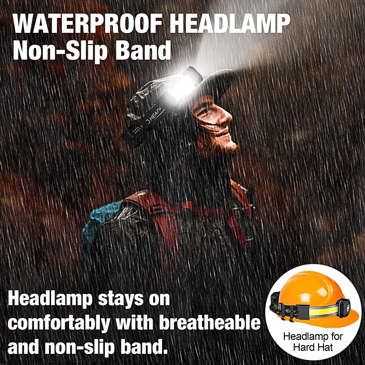 Rechargeable 1200 Lumen Waterproof Headlamp with 10 Modes, Wide Beam for Outdoor Use