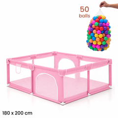 Playpen 180 x 200 cm with 50 Balls Pink