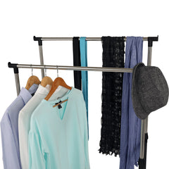 Stainless Steel Double Rails Telescopic Clothes Rack with Wheels