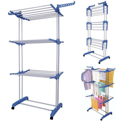 3 Layer Foldable Clothes Drying Rack, Heavy Duty Large Capacity Cloth Hanger