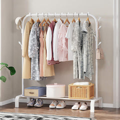 Single Pole Clothes Hanger Rack with Hooks, 35Kg Load Capacity Clothes Stand White