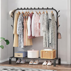 Single Pole Clothes Hanger Rack with Hooks, 35Kg Load Capacity Clothes Stand