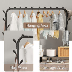 Single Pole Clothes Hanger Rack with Hooks, 35Kg Load Capacity Clothes Stand