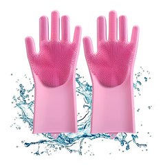 Dish Washing Silicone Scrub Gloves Pink