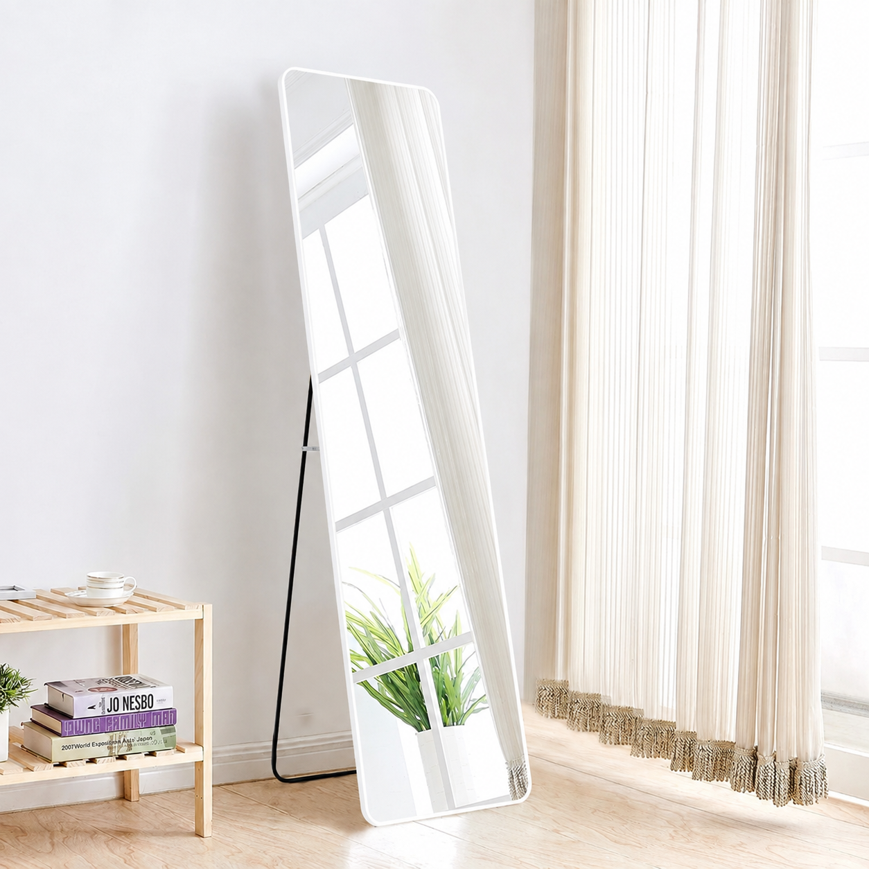 Rectangular Floor Standing Mirror with Stand White
