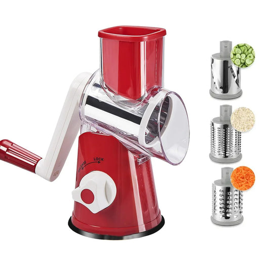 Manual Vegetable Cutter - Rotary Vegetable Slicer Shredder Chopper Machine Red