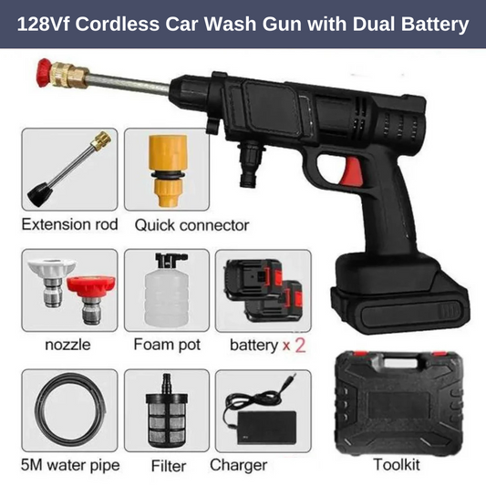 128Vf Cordless High Pressure Dual Battery Car Washing Gun - Rechargeable with Detergent Tank